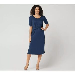 H by Halston Ruched Waist Dress Navy Blue Lightweight Flowy Flattering Size 2X